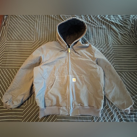 Vintage Carhartt Jacket Men Large Gray J140 GVL Hooded Canvas Quilt Lined Coat - Picture 1 of 4